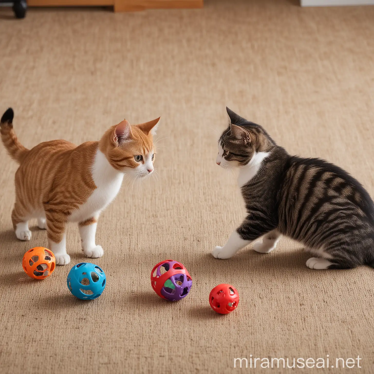 Playful Cats Enjoying Interactive Toys and Exploring Surroundings