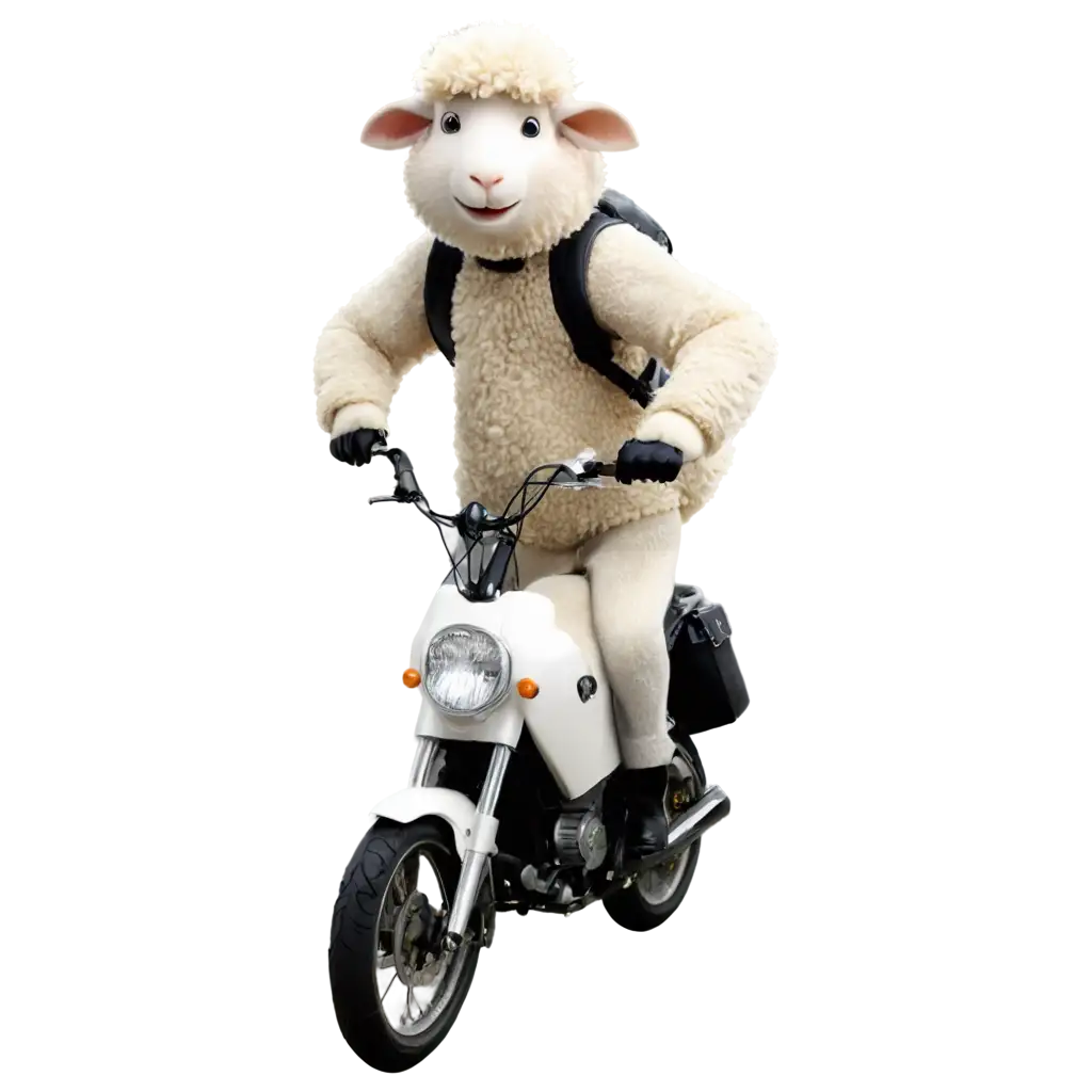 The sheep is riding a motorcycle