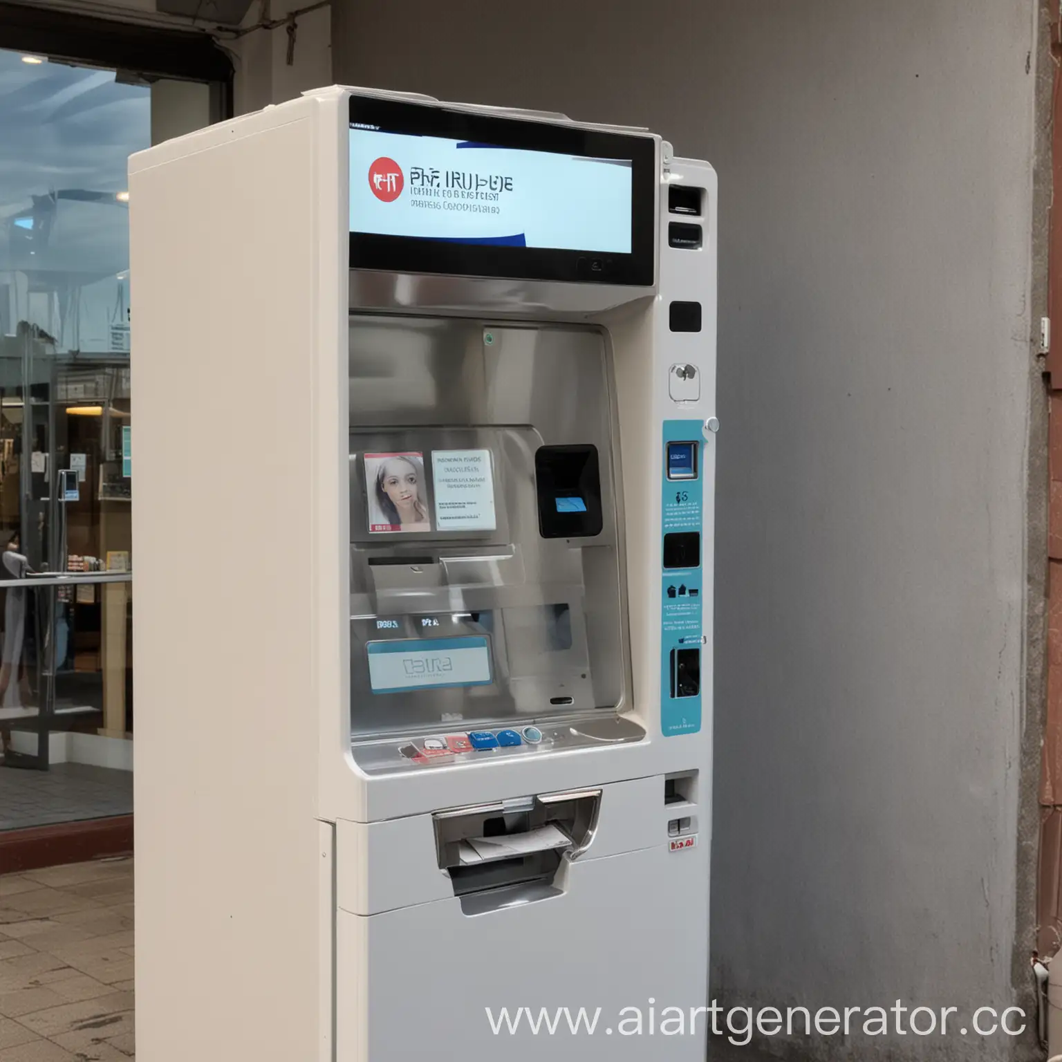 Вендинговый автомат по продаже лекарственных средств с надписью "ФАIA" с экраном с эквайрингом с системой распознавания лиц
