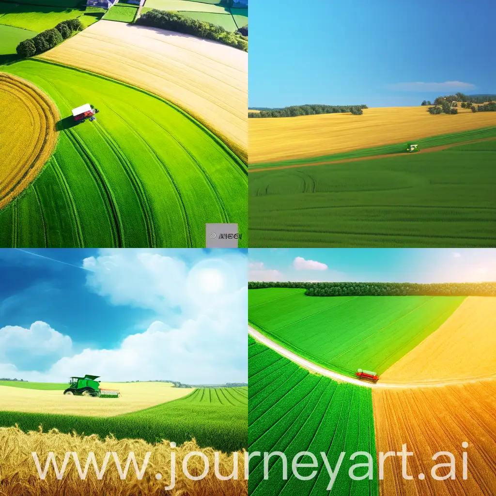 Vibrant-Harvest-Lush-Green-Field-with-SemiCircle-of-Combine-Harvesters