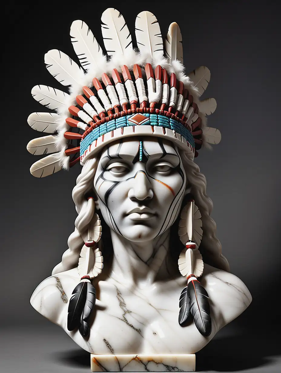 nude native american marble bust with headdress