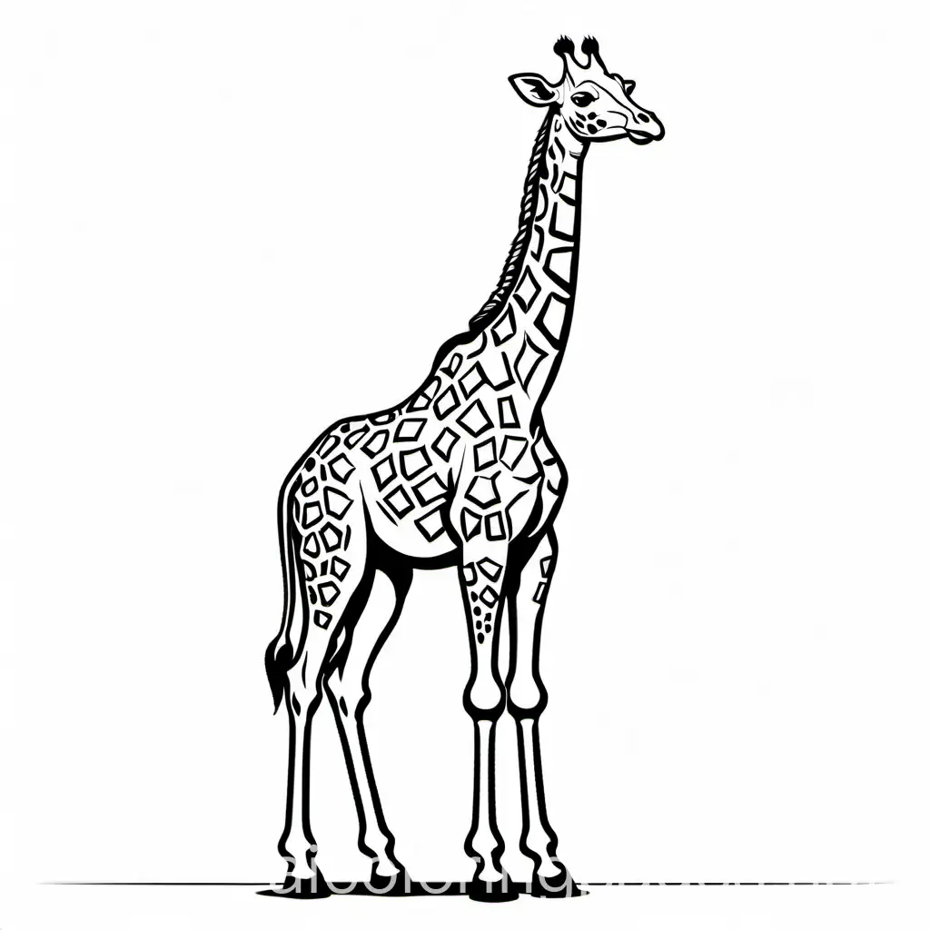 giraffe, Coloring Page, black and white, line art, white background, Simplicity, Ample White Space