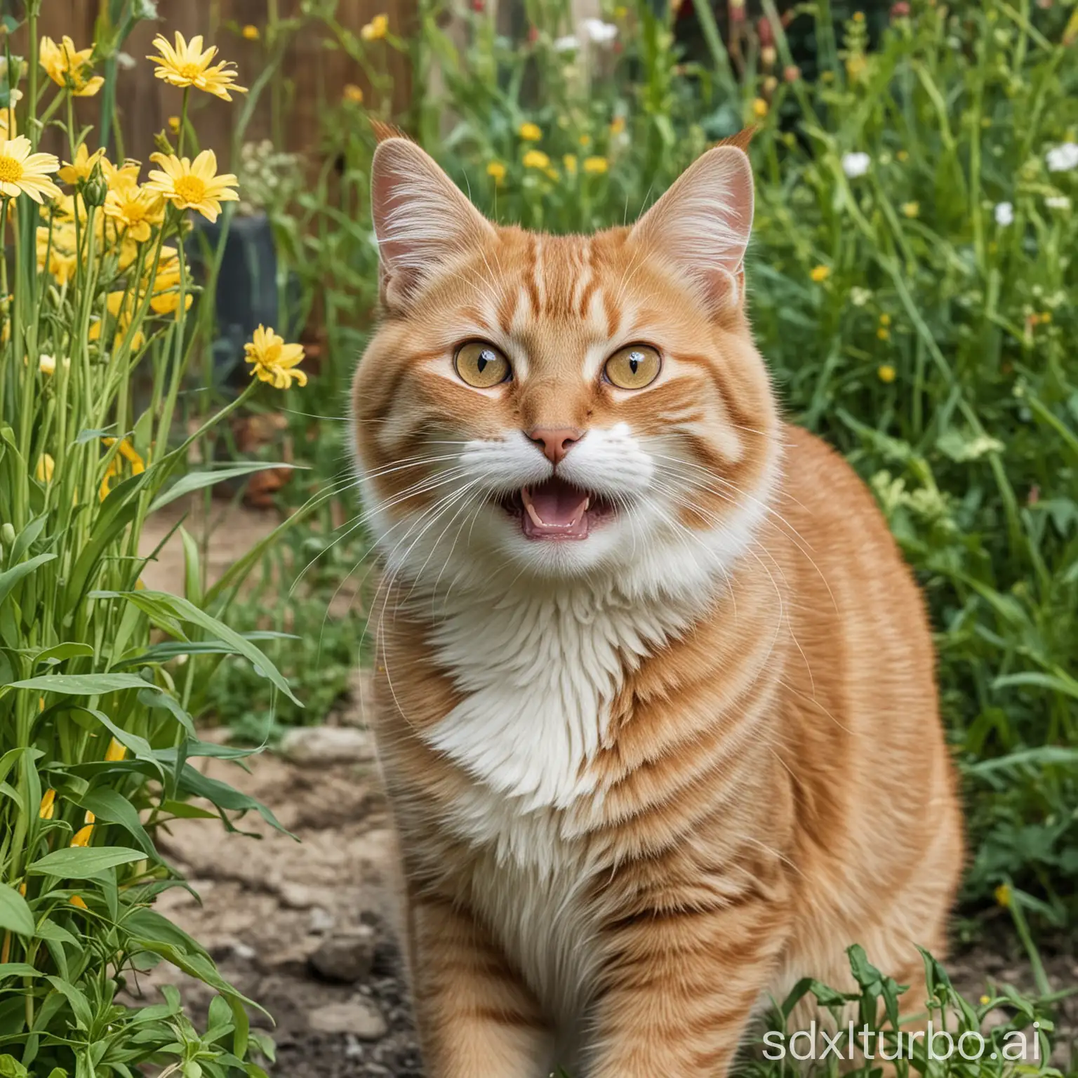 花园中开心的猫