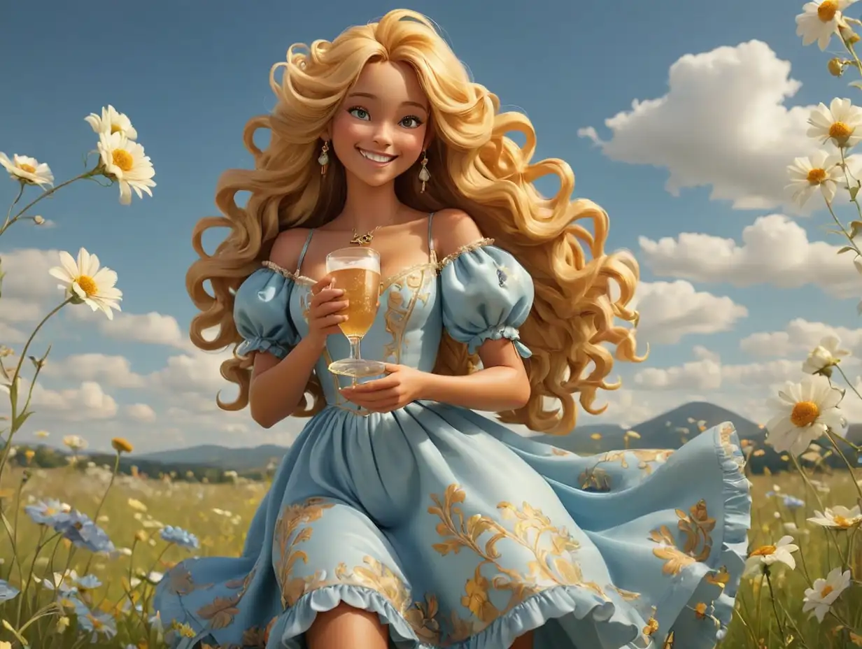 Goddess-of-Joy-Offering-Shimmering-Drink-on-Flowering-Meadow-in-Baroque-Fantasy-Style