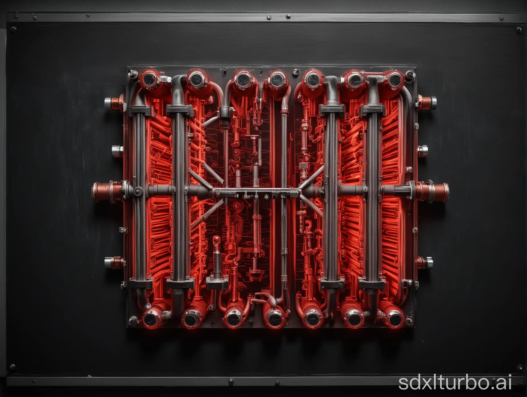 Red-Glowing-Symmetric-Heat-Exchanger-on-Black-Background