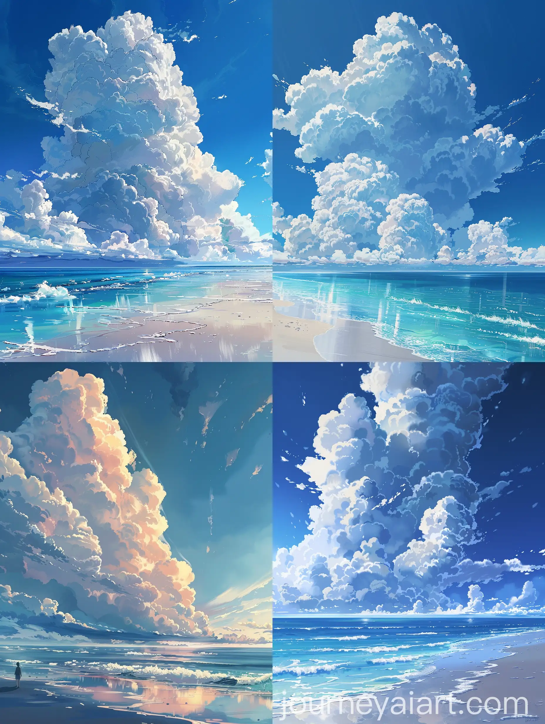 Cinematic-Ocean-Shore-with-Tall-Fluffy-Clouds-by-Makoto-Shinkai