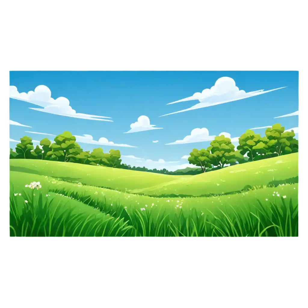 green field with blue sky cartoon style


