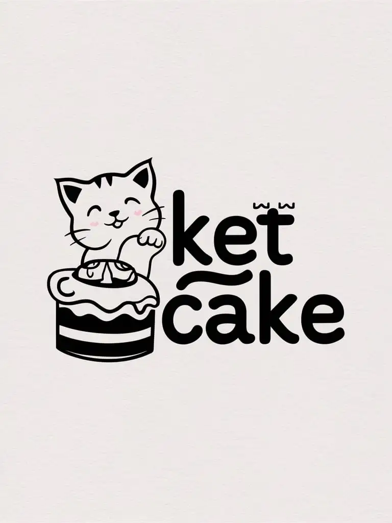 Нужно сделать логотип для компании по продаже тортов, в нём заложить кота и торт, название кампании KetCake