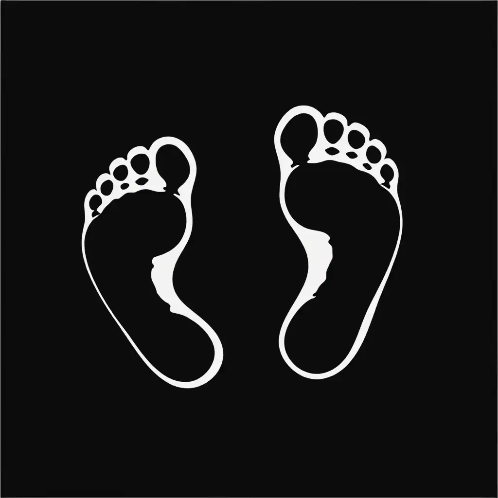 Black Style Baby Footprint Outline on Blank Background