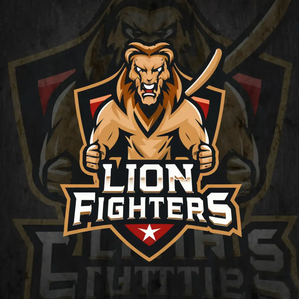 a logo design,with the text "LION FIGHTERS", main symbol:Cricket,Moderate,be used in Sports Fitness industry,clear background