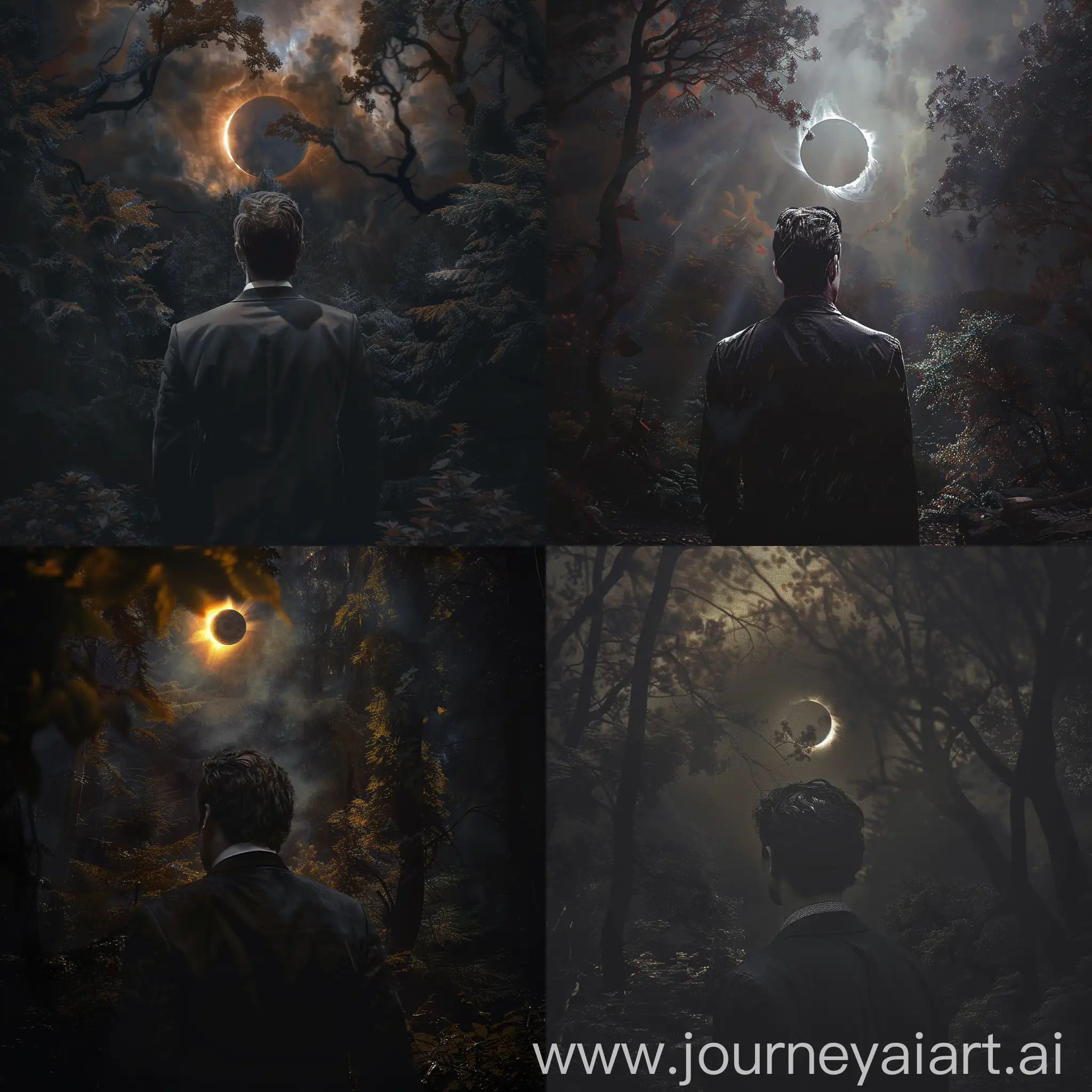 Mysterious-Solar-Eclipse-over-Alien-Forest-with-Man-in-Classic-Suit