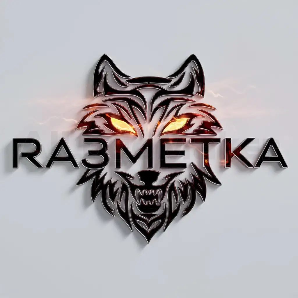 a logo design,with the text "Ra3meTka", main symbol:Wolf,complex,clear background