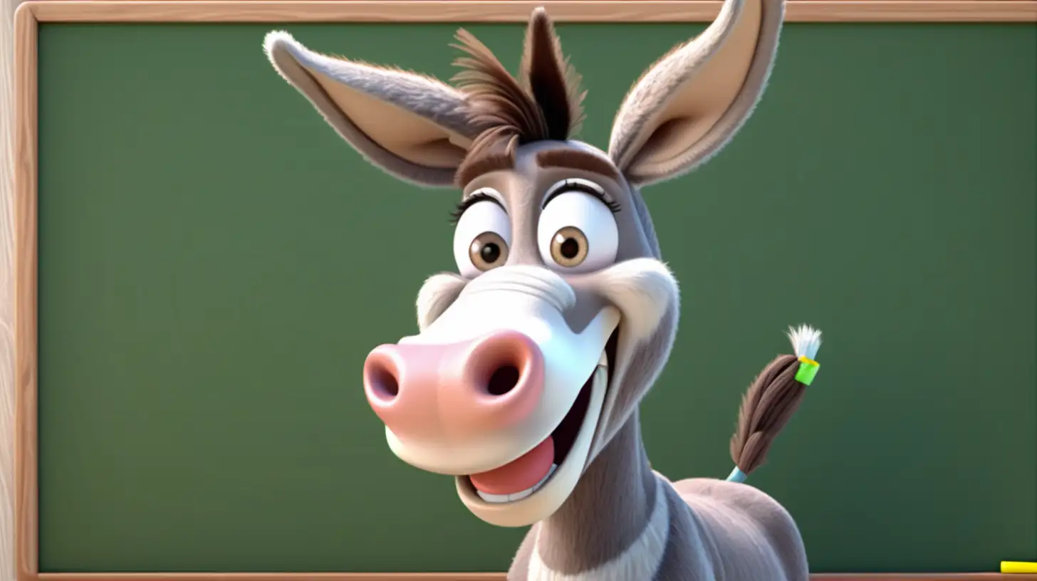Cheerful Cartoon Donkey on Light Brown Blackboard