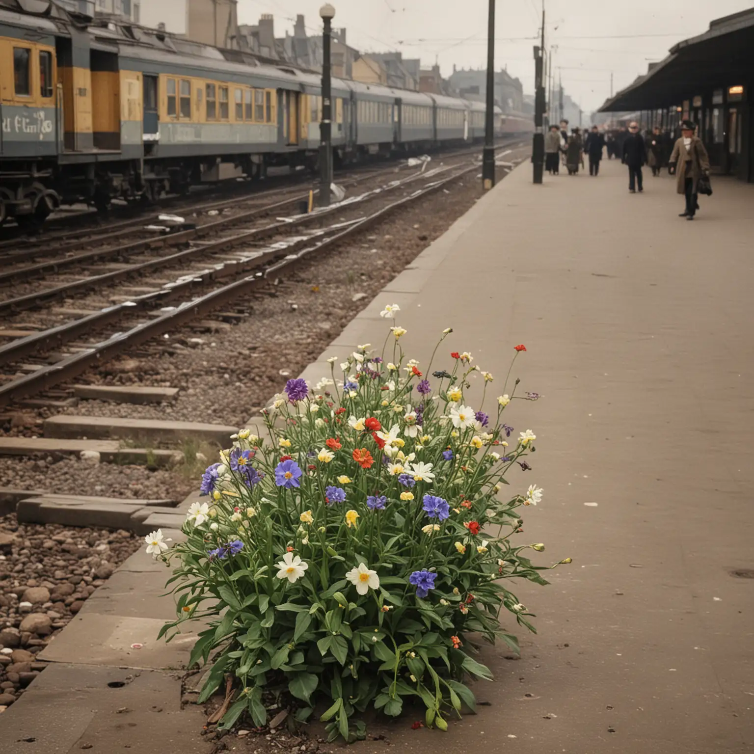Flower Market Scene in a Train Station 1903