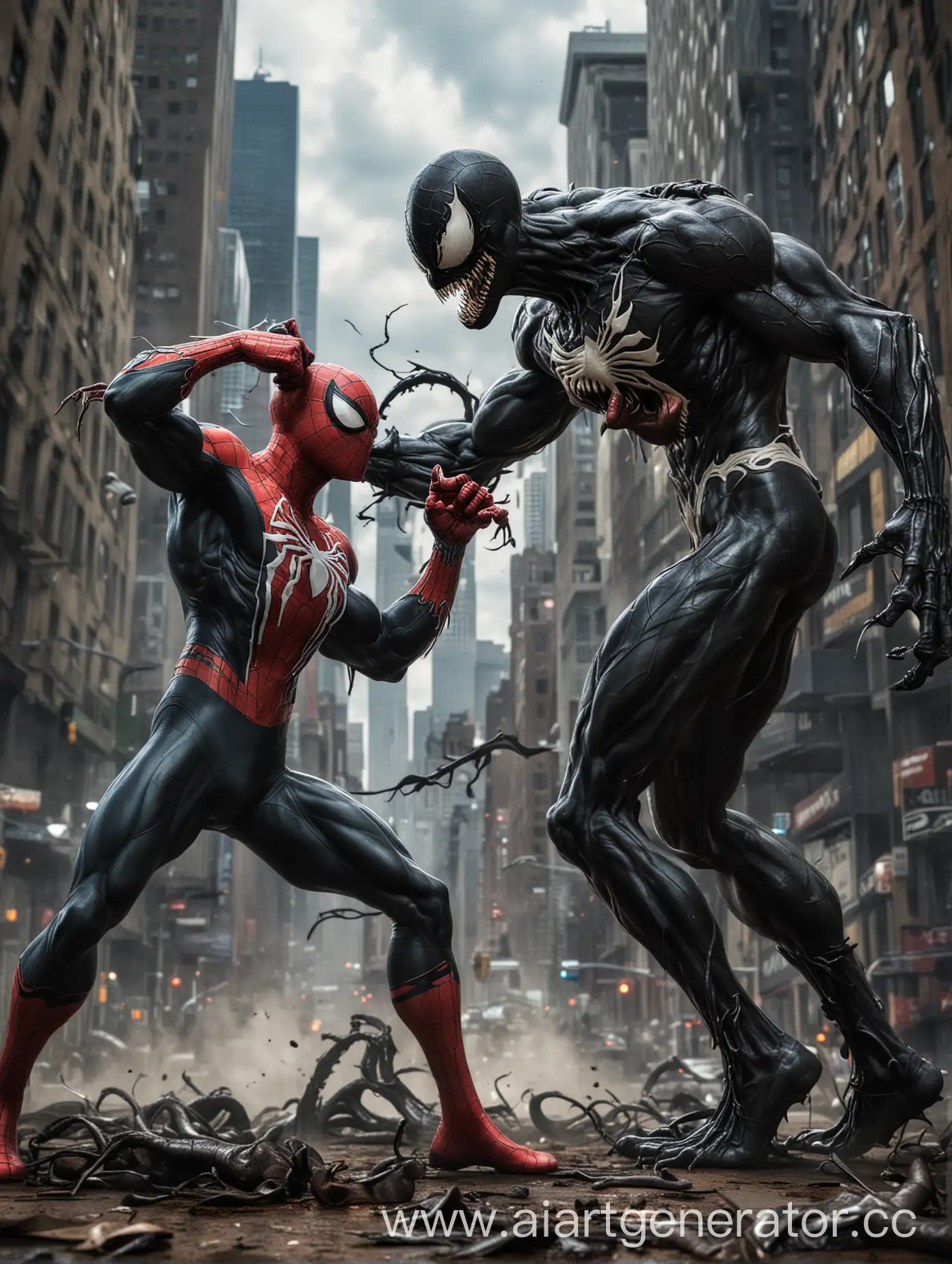 Epic-Showdown-SpiderMan-Battles-Venom-in-Cityscape