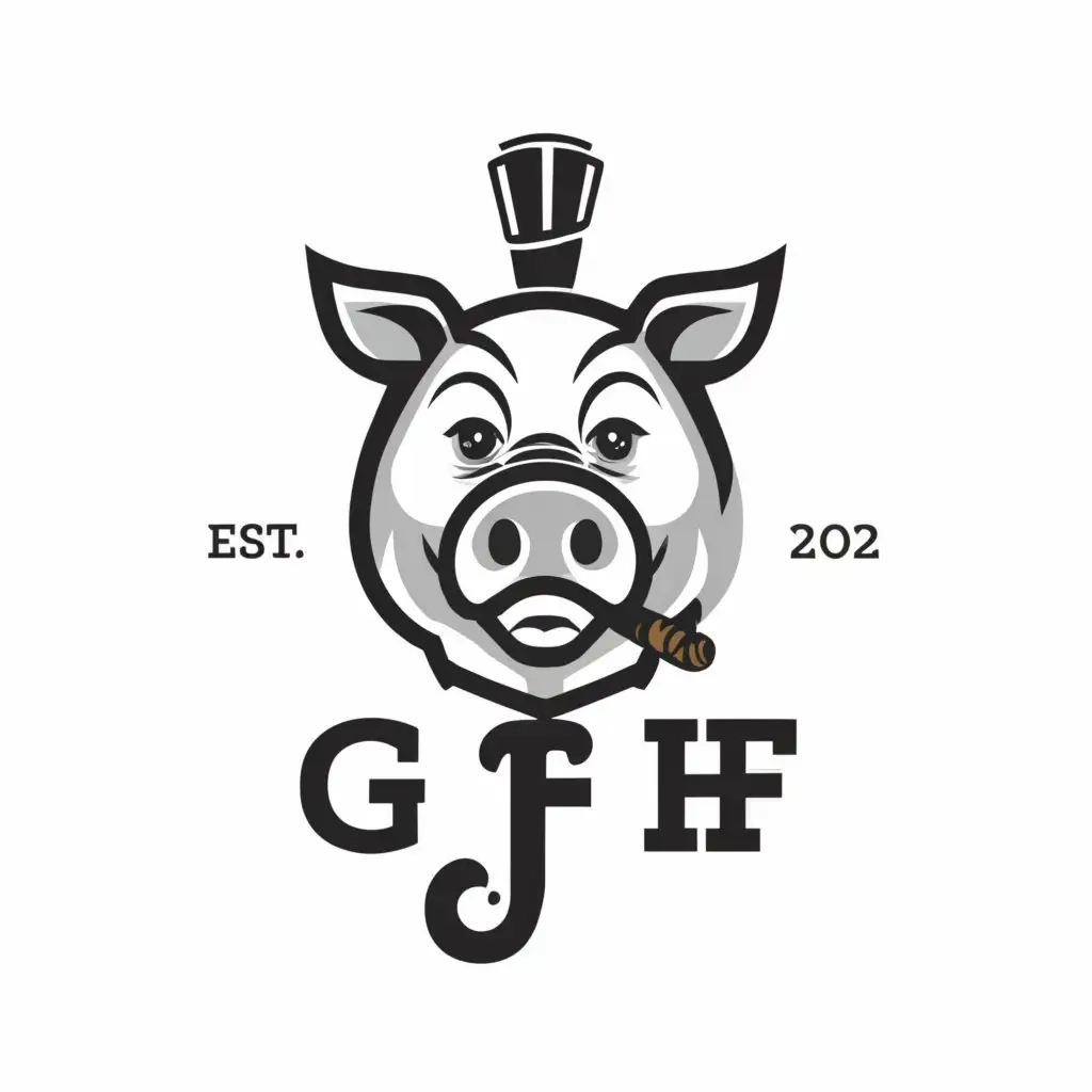 LOGO-Design-For-G-F-Sleek-Pig-Face-with-Cigar-and-Tie-for-Entertainment-Industry