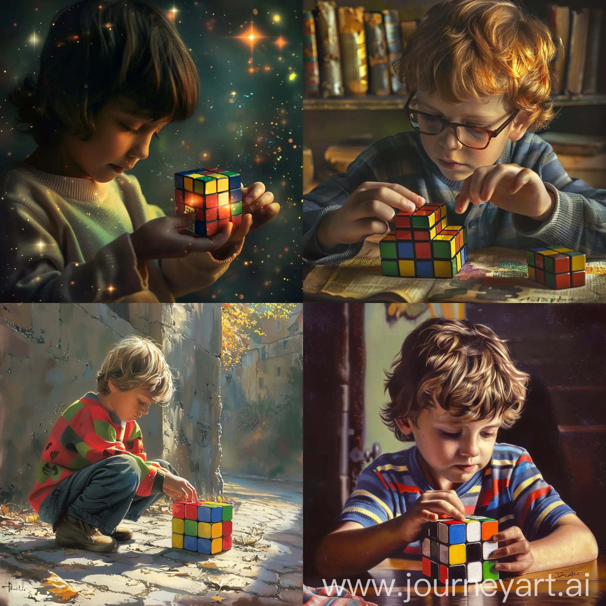   A child solving a Rubik's cube