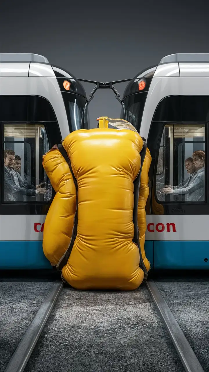 Airbag in front of tram train 