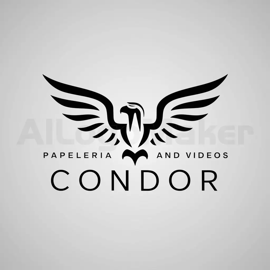 a logo design,with the text "Papeleria Music and Videos Condor", main symbol:Condor de los andes,Minimalistic,be used in Internet industry,clear background