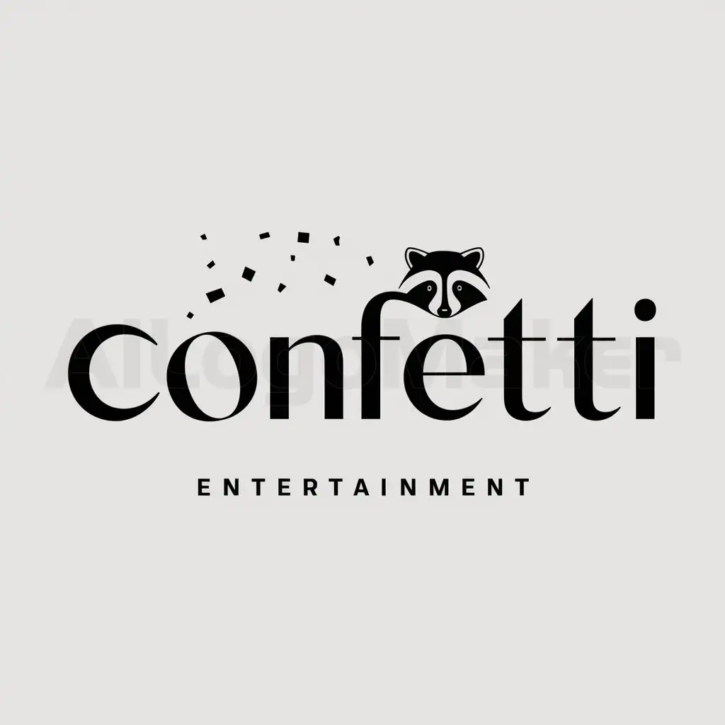 a logo design,with the text "Confetti", main symbol:raccoon,Minimalistic,be used in Entertainment industry,clear background