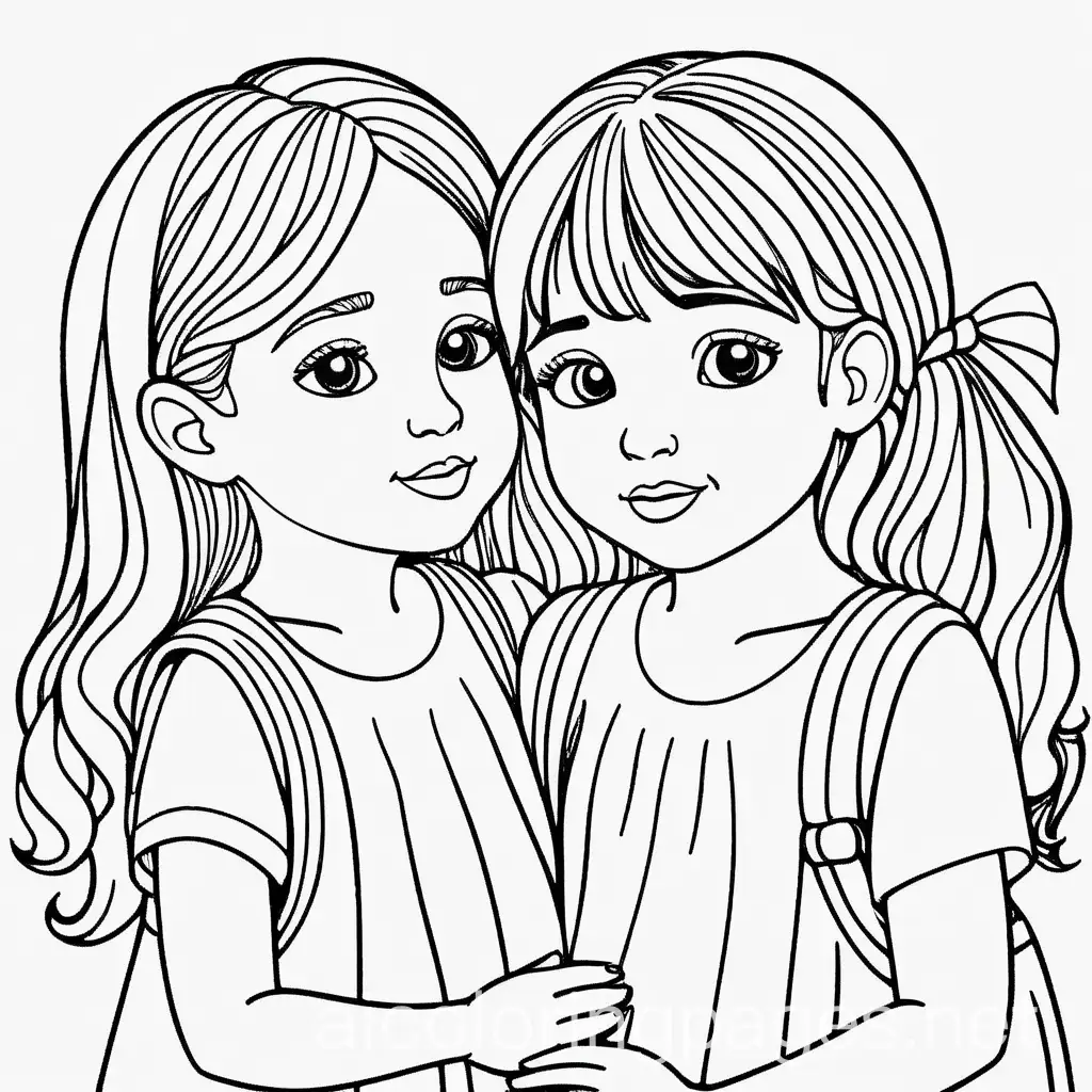 Affectionate-Sisters-Coloring-Page-Simple-Line-Art-on-White-Background