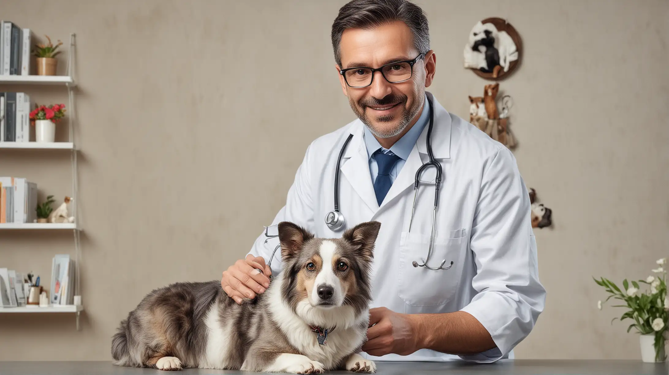 Experienced Veterinarian Examining Pet in Veterinary Clinic