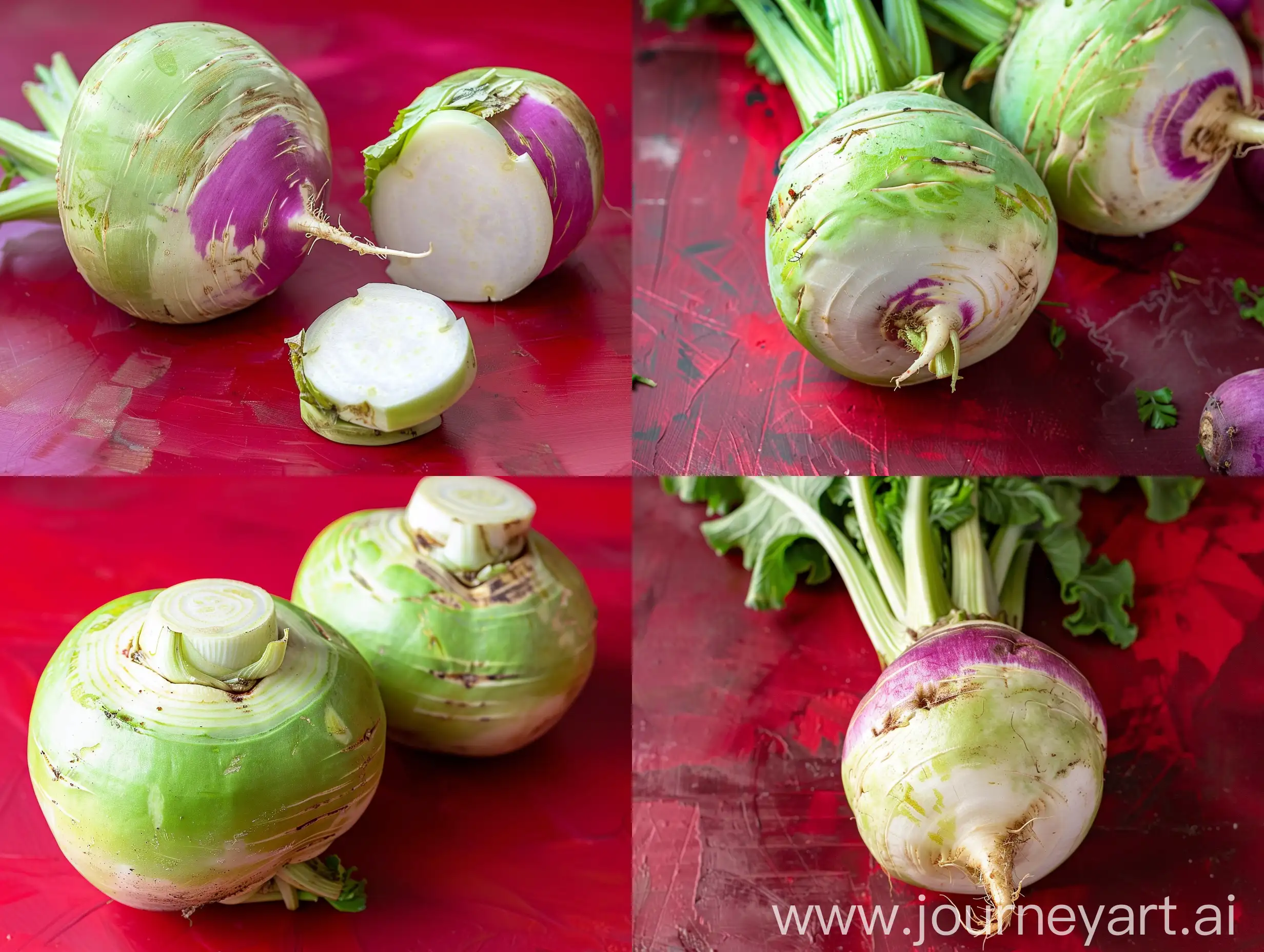 Real photo of turnip with red background