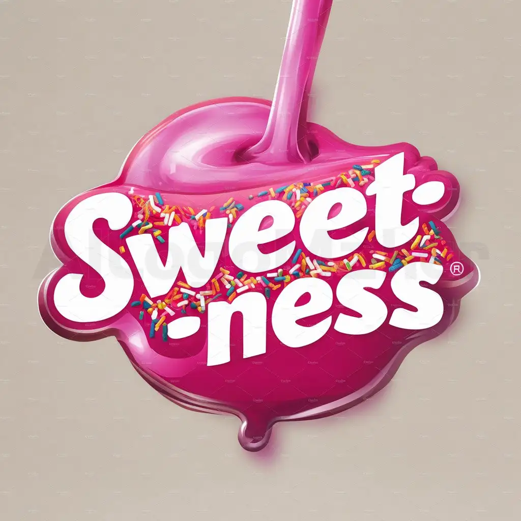 a logo design,with the text "Sweet-Ness", main symbol:The bright pink and white word Sweet-Ness poured pink caramel with multi-colored sprinkles on top,Moderate,clear background