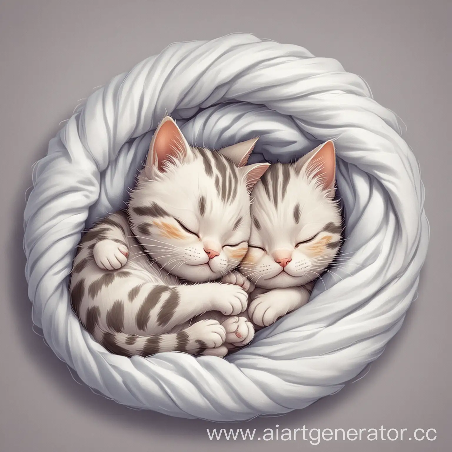 2 котика в мультяшном стиле спят в обнимку, любовь