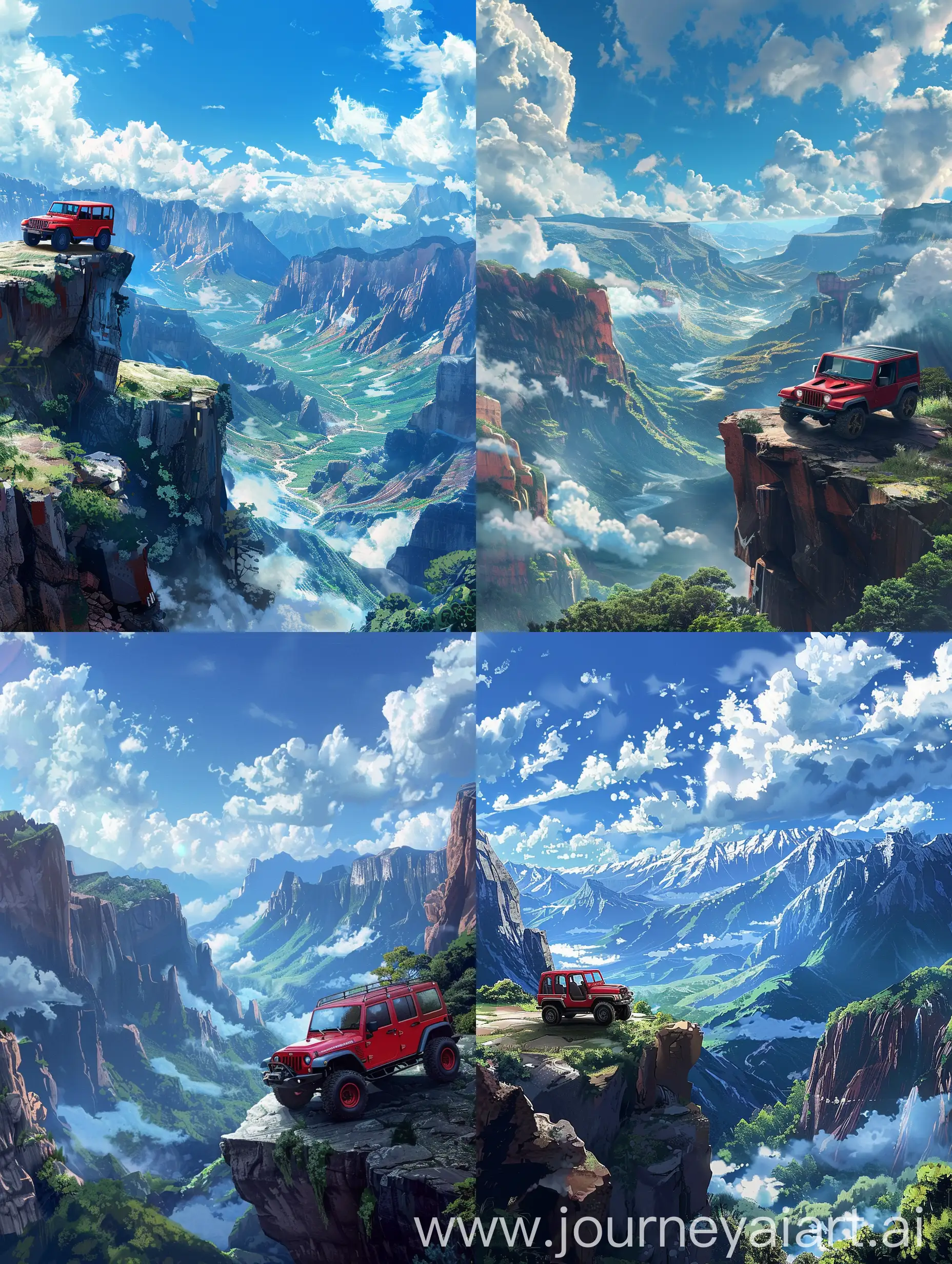 Red-Jeep-Perched-on-a-Cliff-Overlooking-a-Valley-with-Majestic-Mountains
