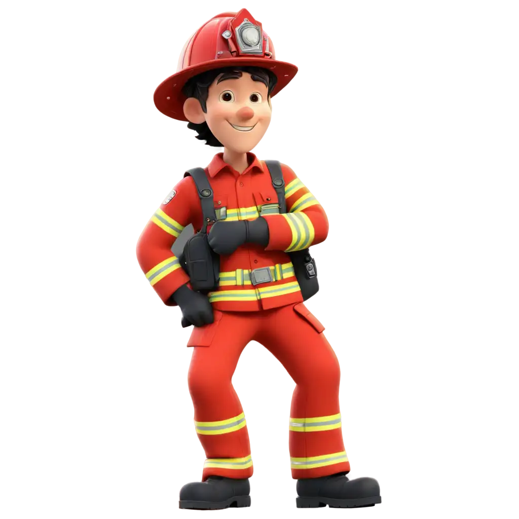 cartoon firefighter in red suit
