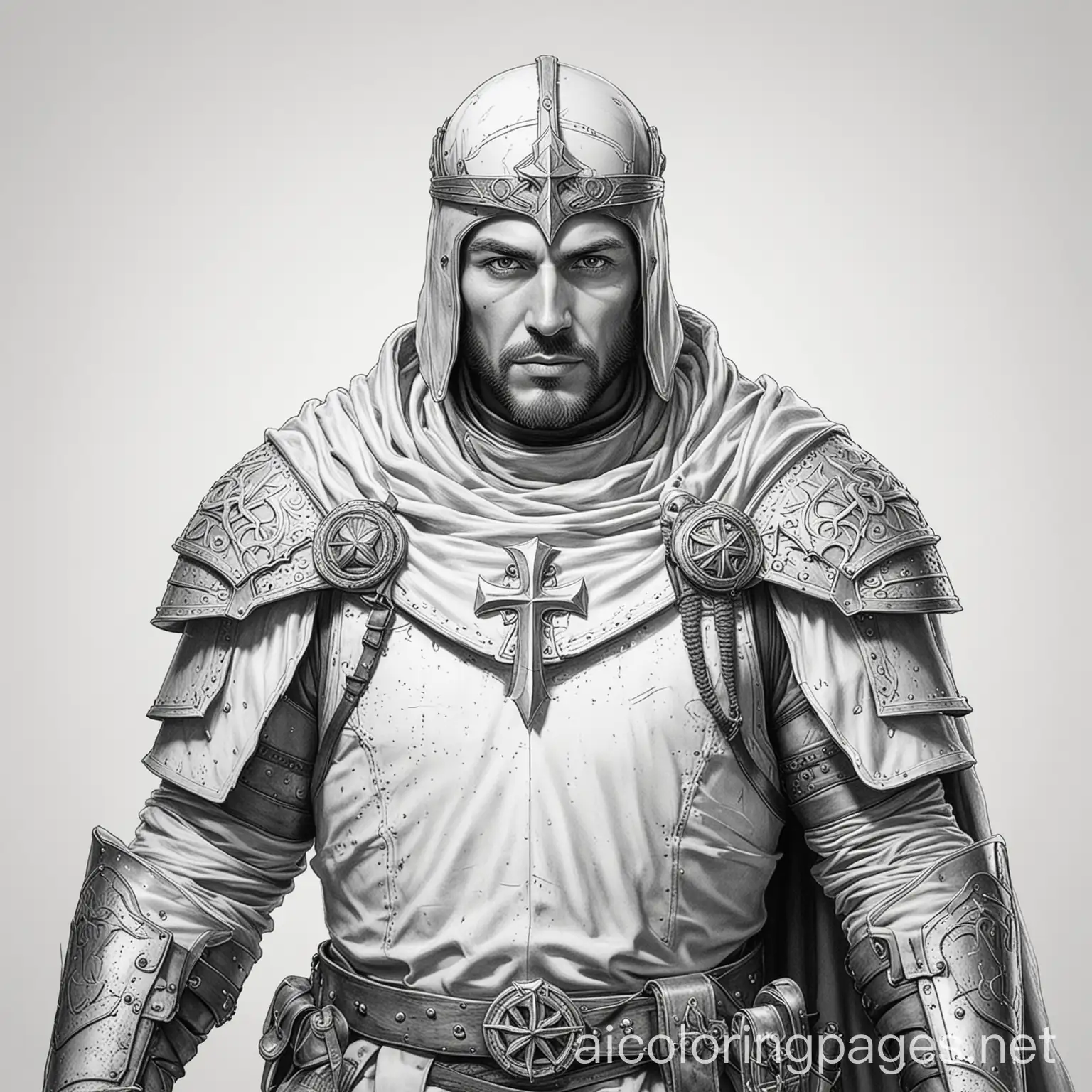 Templar-Coloring-Page-Detailed-Line-Art-on-White-Background