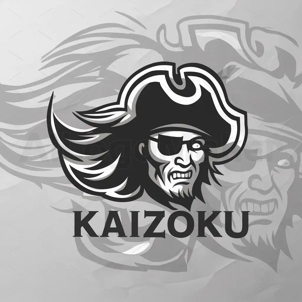a logo design,with the text "Kaizoku", main symbol:A head of a pirate,complex,clear background