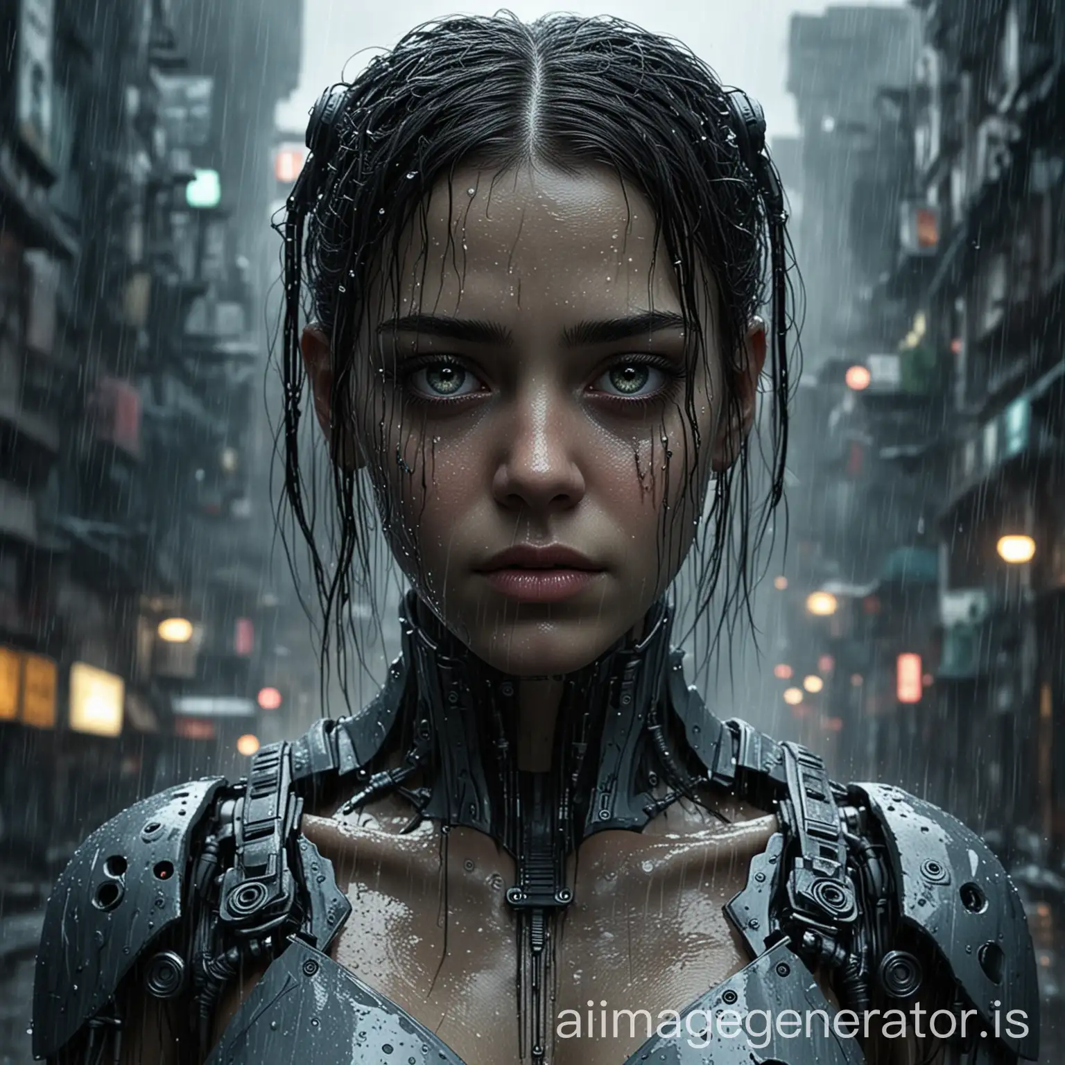 cyborg girl realistic pretty sad movie poster dark city rain