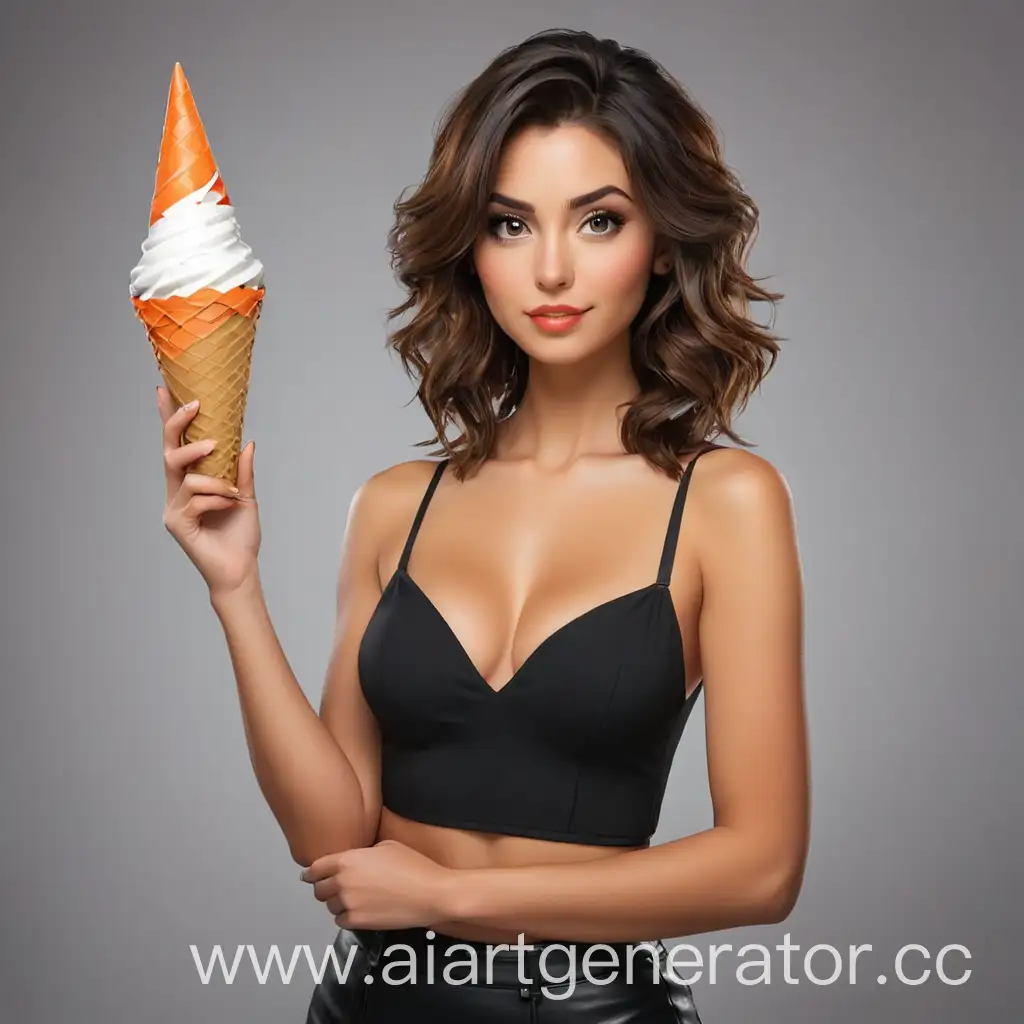 Attractive-Woman-Holding-Ice-Cream-Cone
