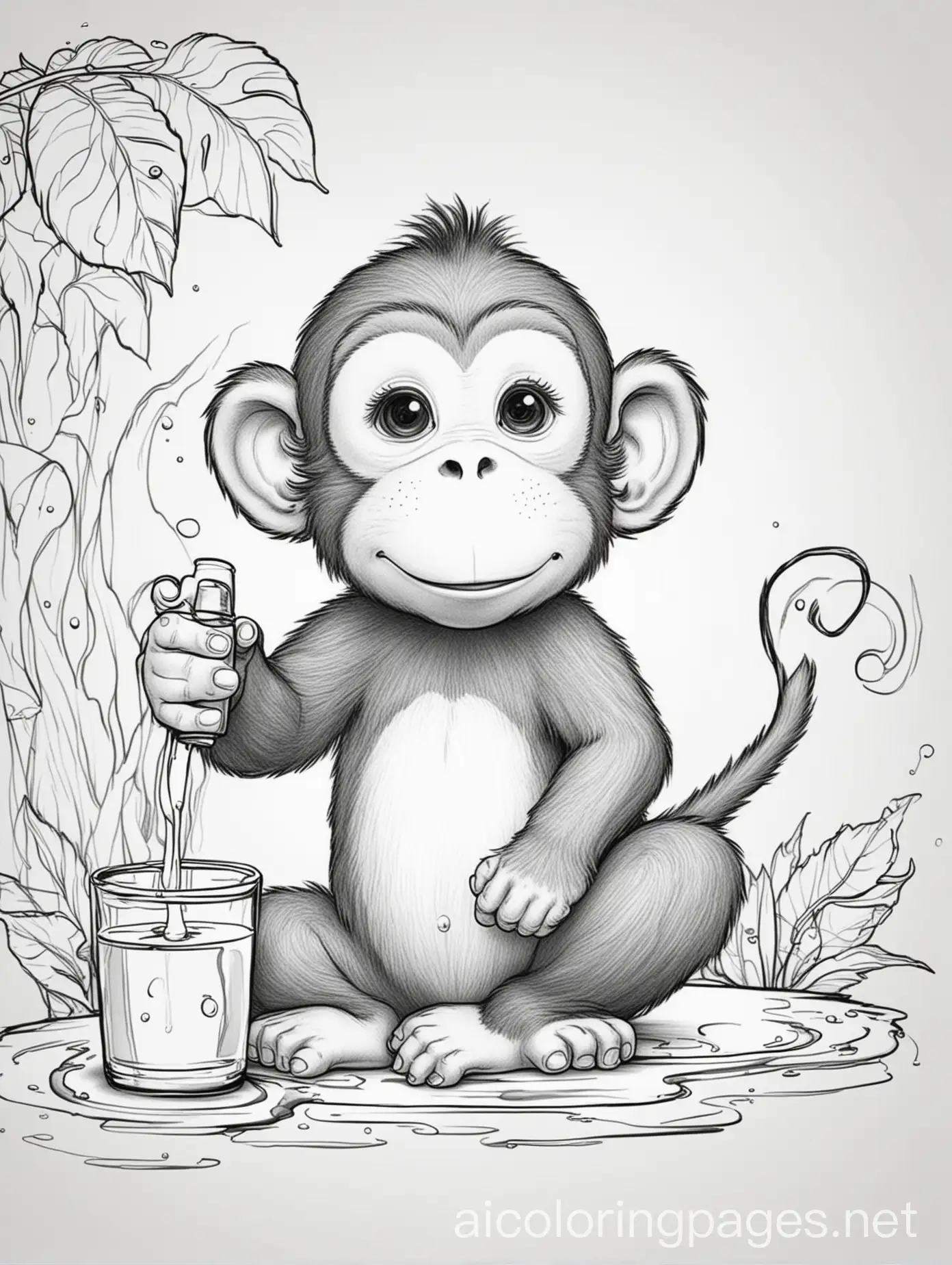 Adorable-Monkey-Drinking-Water-Coloring-Page-for-Kids