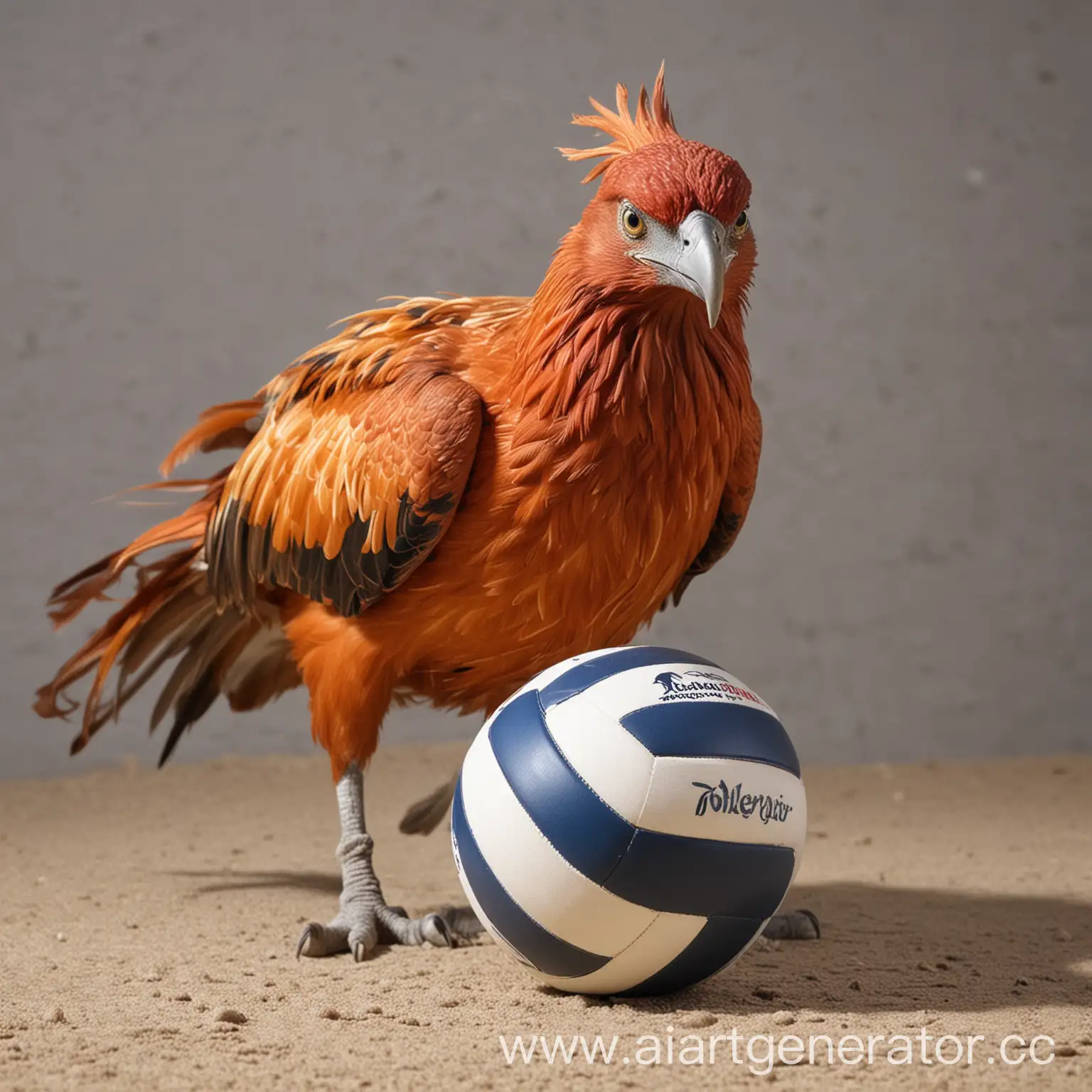 Majestic-Phoenix-Playing-Volleyball-Mythical-Bird-Engages-in-Dynamic-Sports-Activity