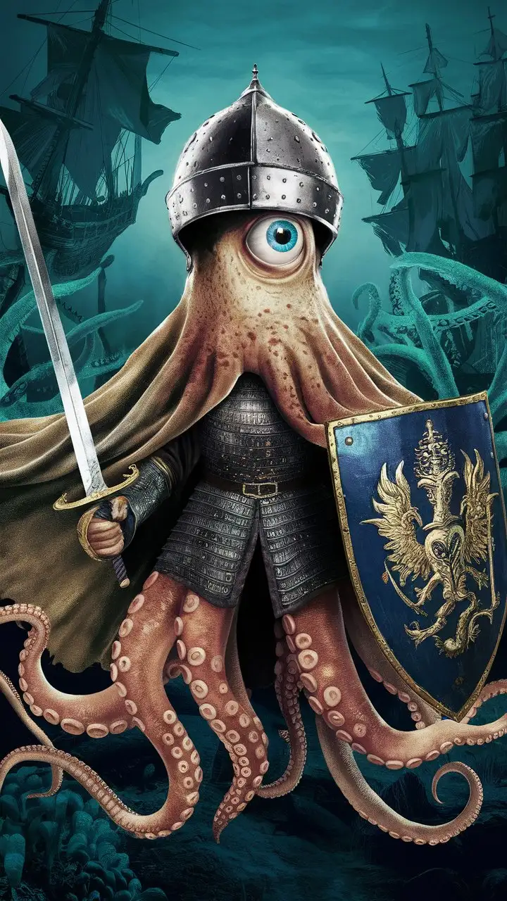 one eyed octopus dress as a medieval knight