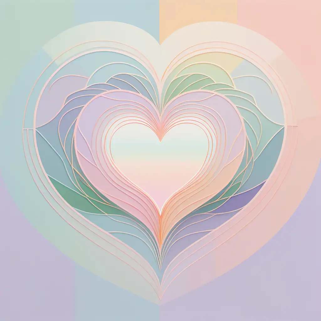 In the center of the image, there's a gentle, abstract representation of a heart, symbolizing compassion and generosity. The heart is subtly outlined in soft pastel pink, surrounded by a halo of soothing pastel blues and greens, symbolizing harmony and hope.

Radiating outward from the heart are delicate, ethereal lines in shades of lavender and peach, intertwining to form a network or web-like pattern. These lines represent connections and support within communities, emphasizing the idea of people coming together for a common good.

In the background, a gradient of pastel yellow and light coral creates a warm and uplifting atmosphere, suggesting positivity and optimism.

Overall, the image conveys a sense of unity, kindness, and altruism through its minimalist design and harmonious pastel color palette, making it a fitting representation of Benevity or charity.