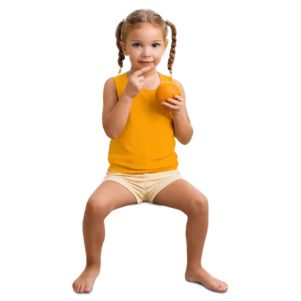 a little girl holding an orange

