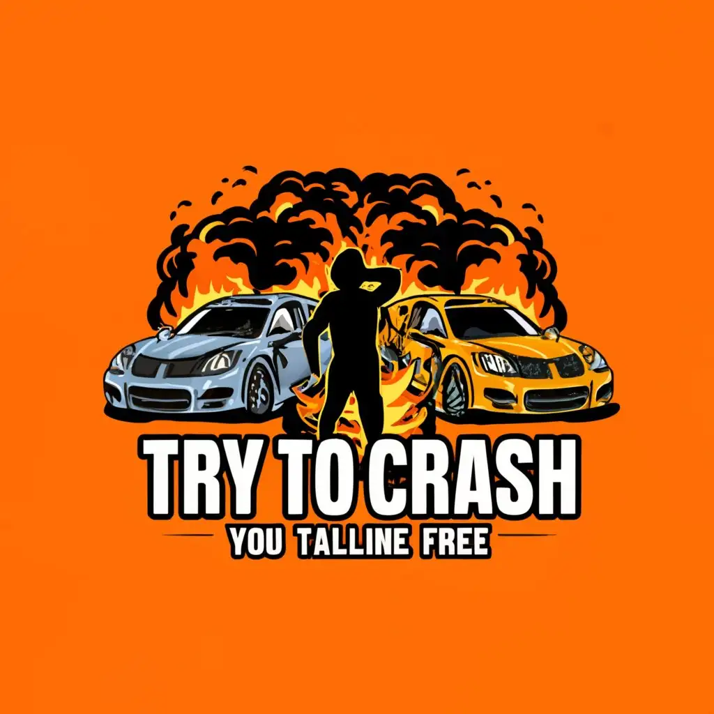 a logo design,with the text "Try To Crash", main symbol:A human behind cars crashing,Moderate,be used in Automotive industry,clear background