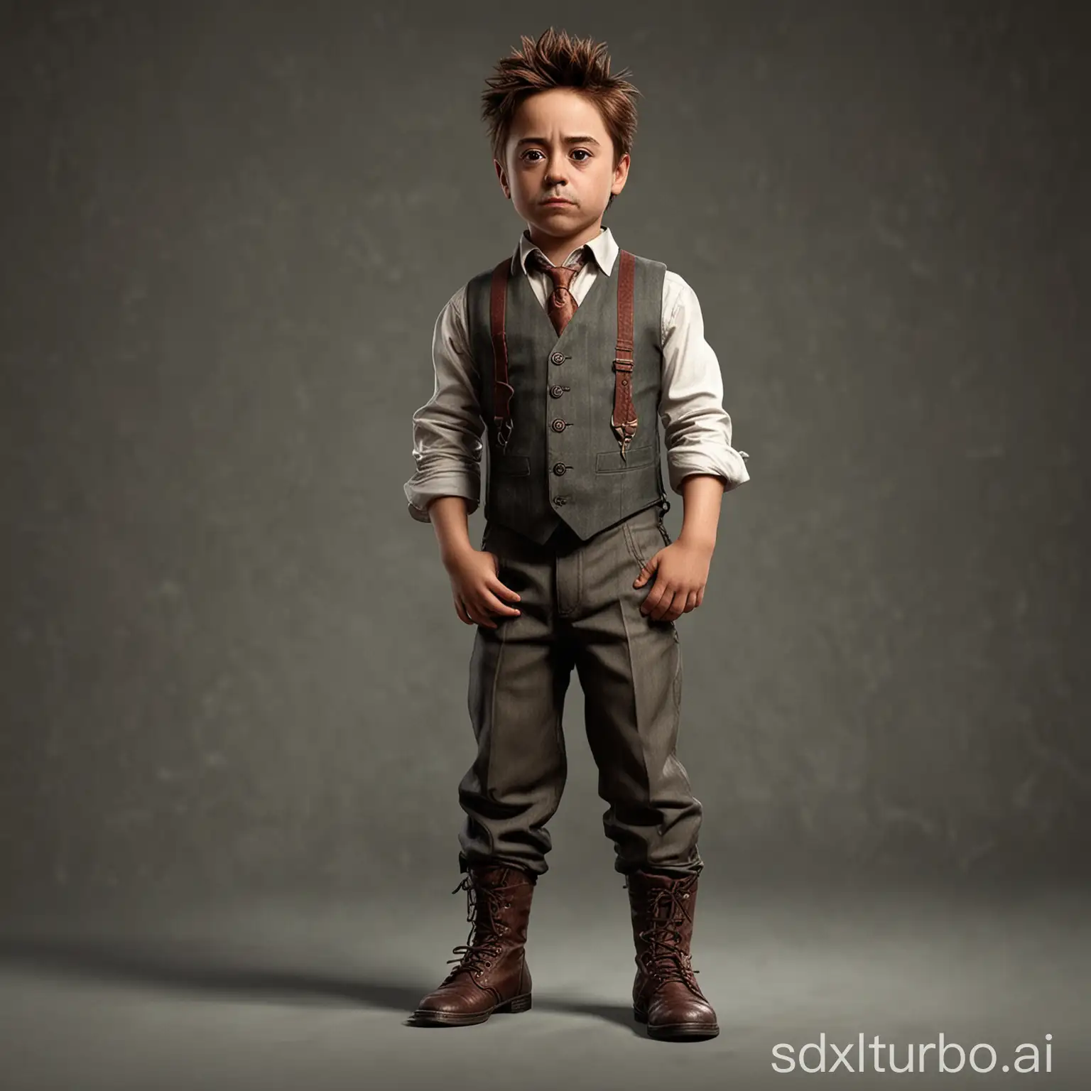 Little child Robert Downey Jr, game character, stands at full height