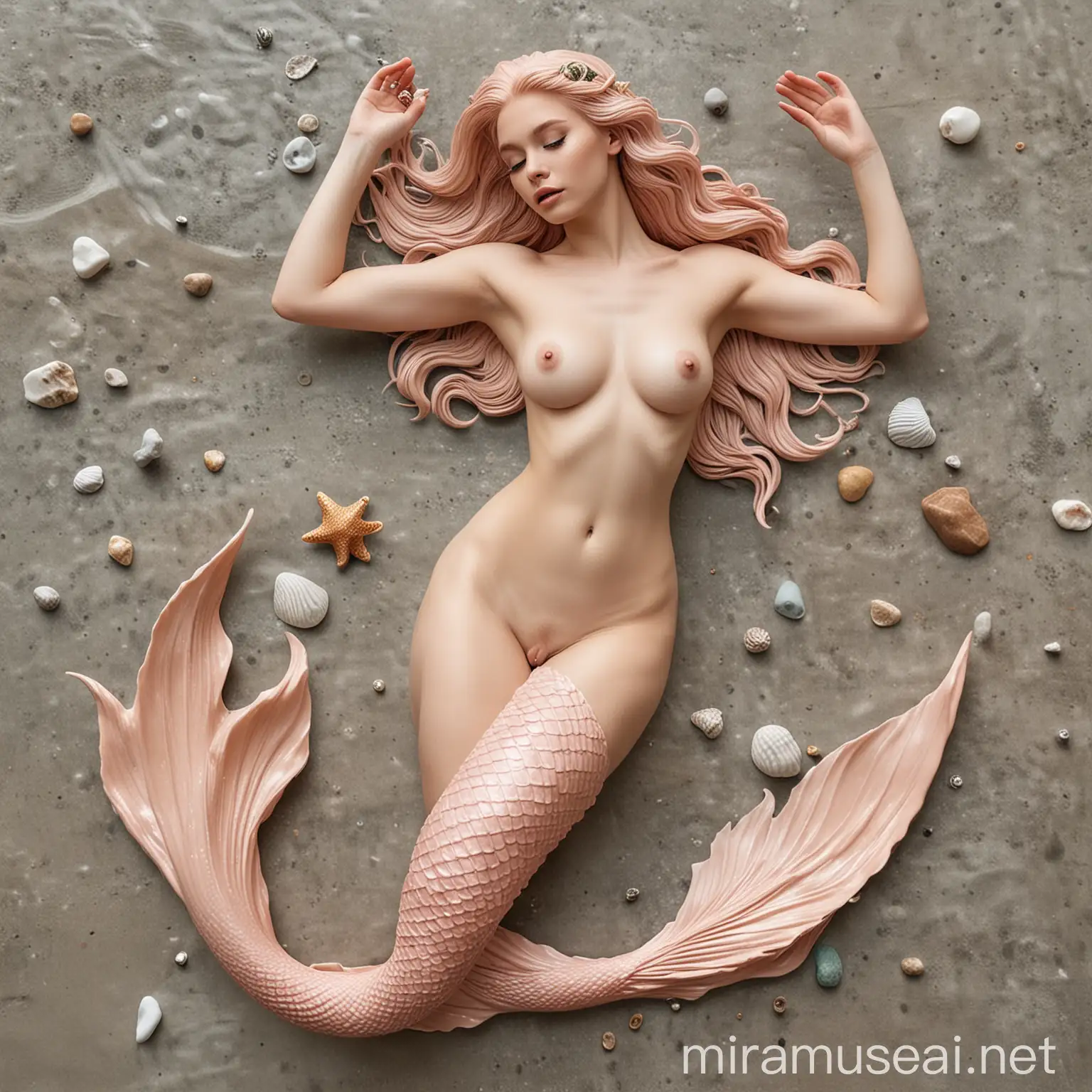 Enchanting Nude Mermaid Swimming in Moonlit Waters