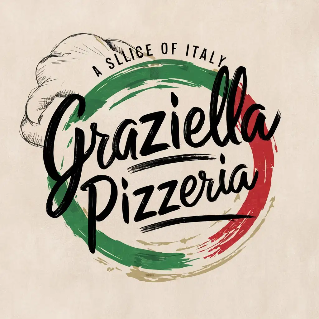 Sketch of Graziella Pizzeria Logo with Chef Hat in Italian Colors