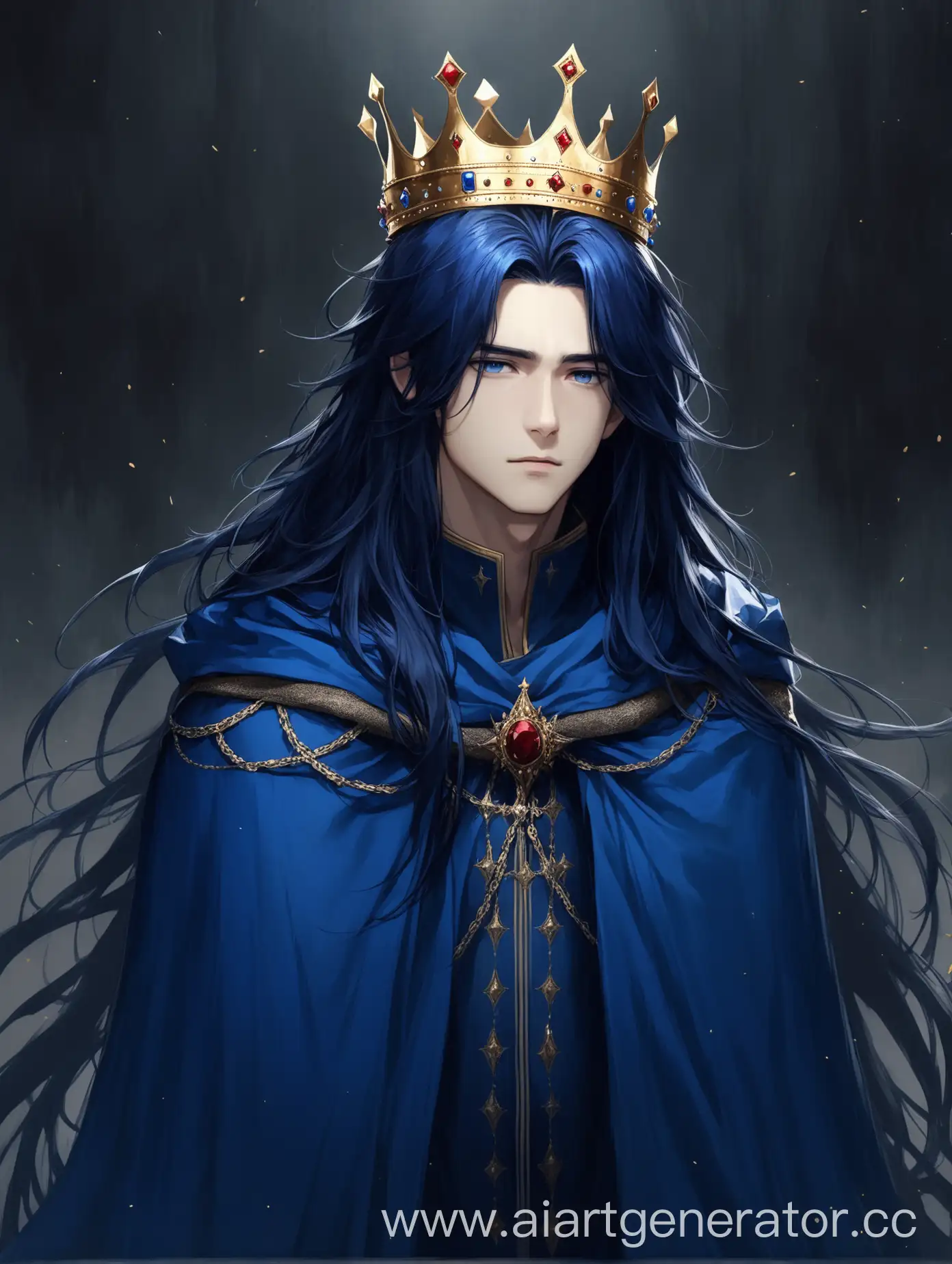 Majestic-Boy-with-Dark-Blue-Hair-Wearing-Royal-Crown-and-Cloak