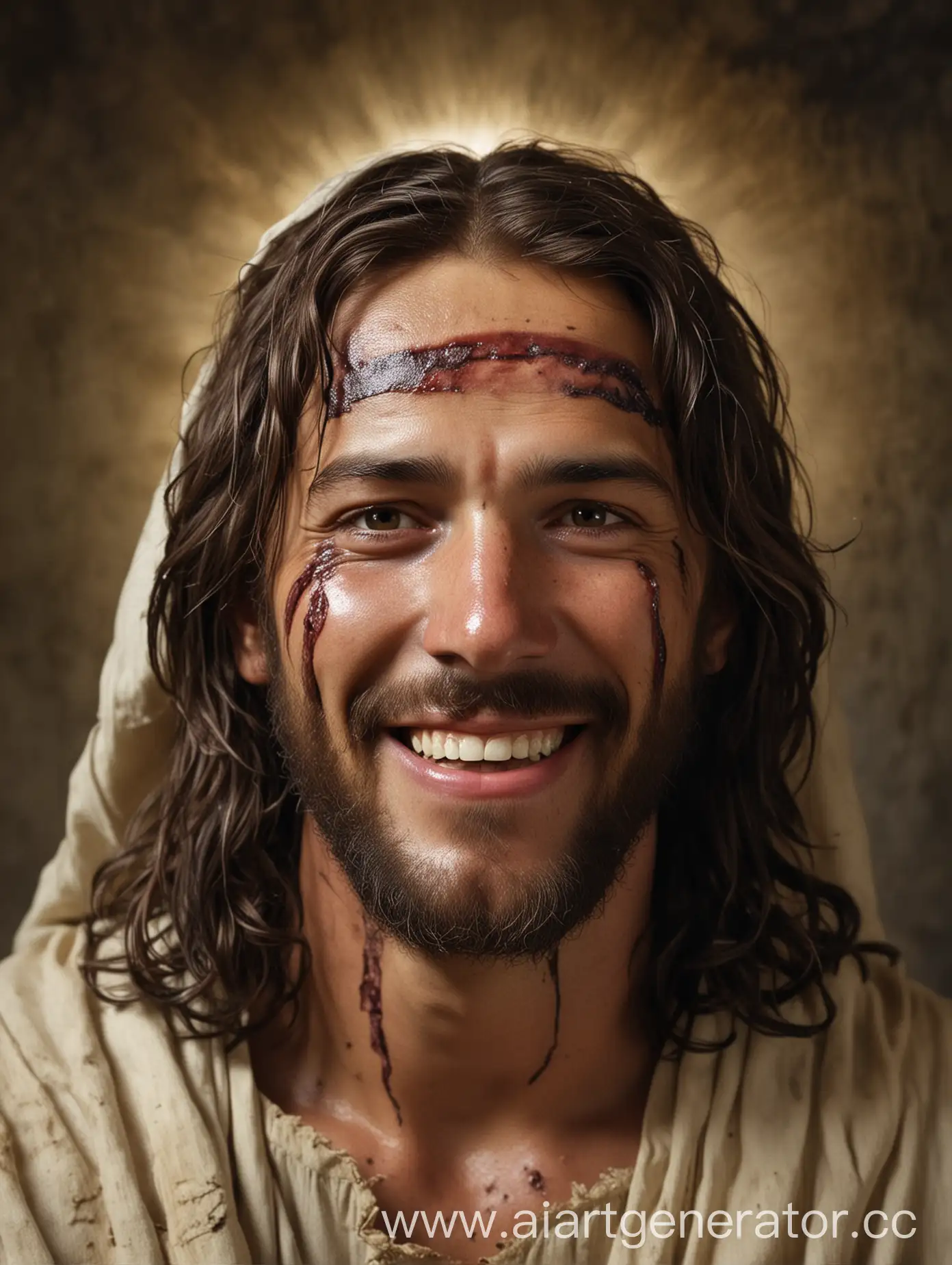 Smiling-Jesus-with-a-Scarred-Face