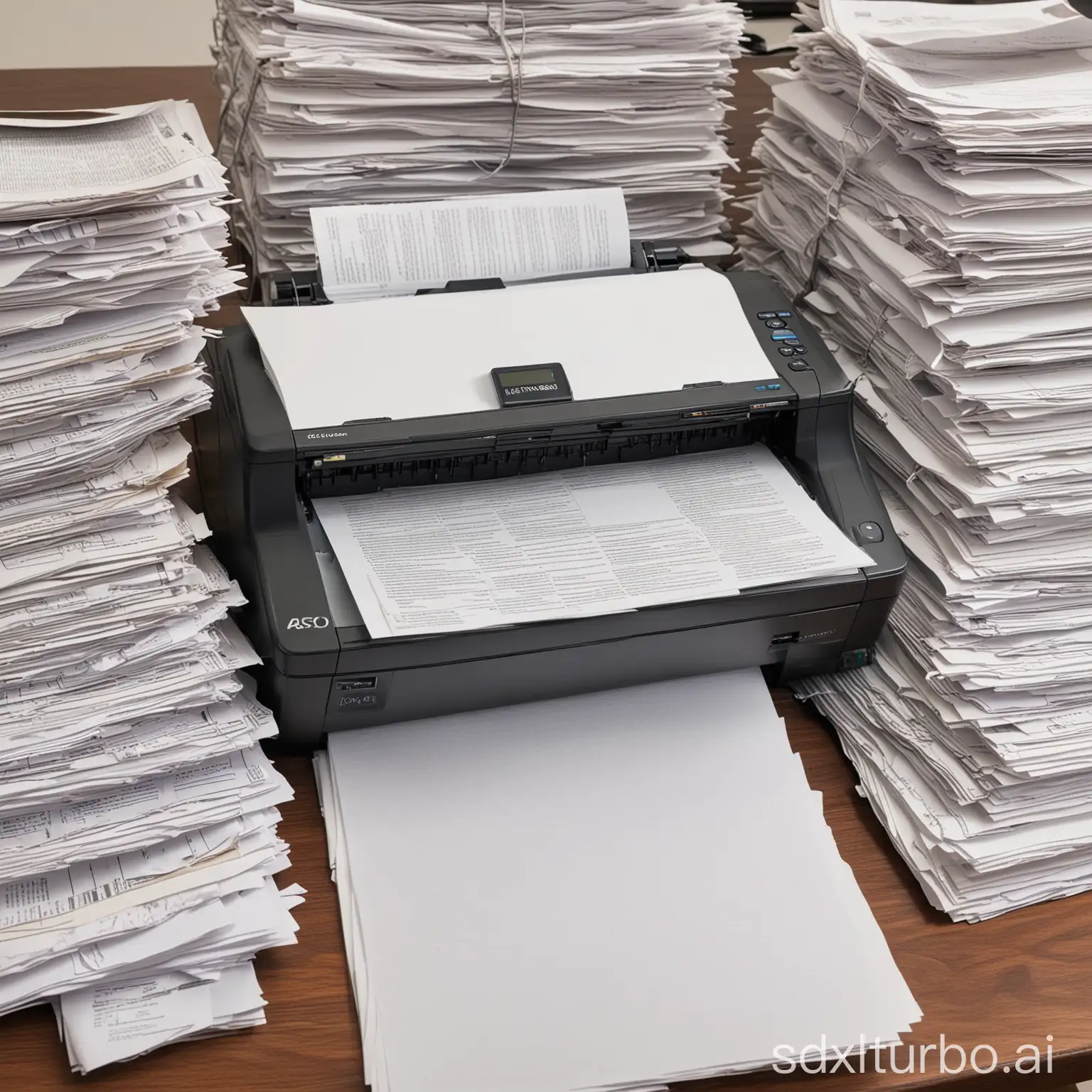 many papers and a document scanner