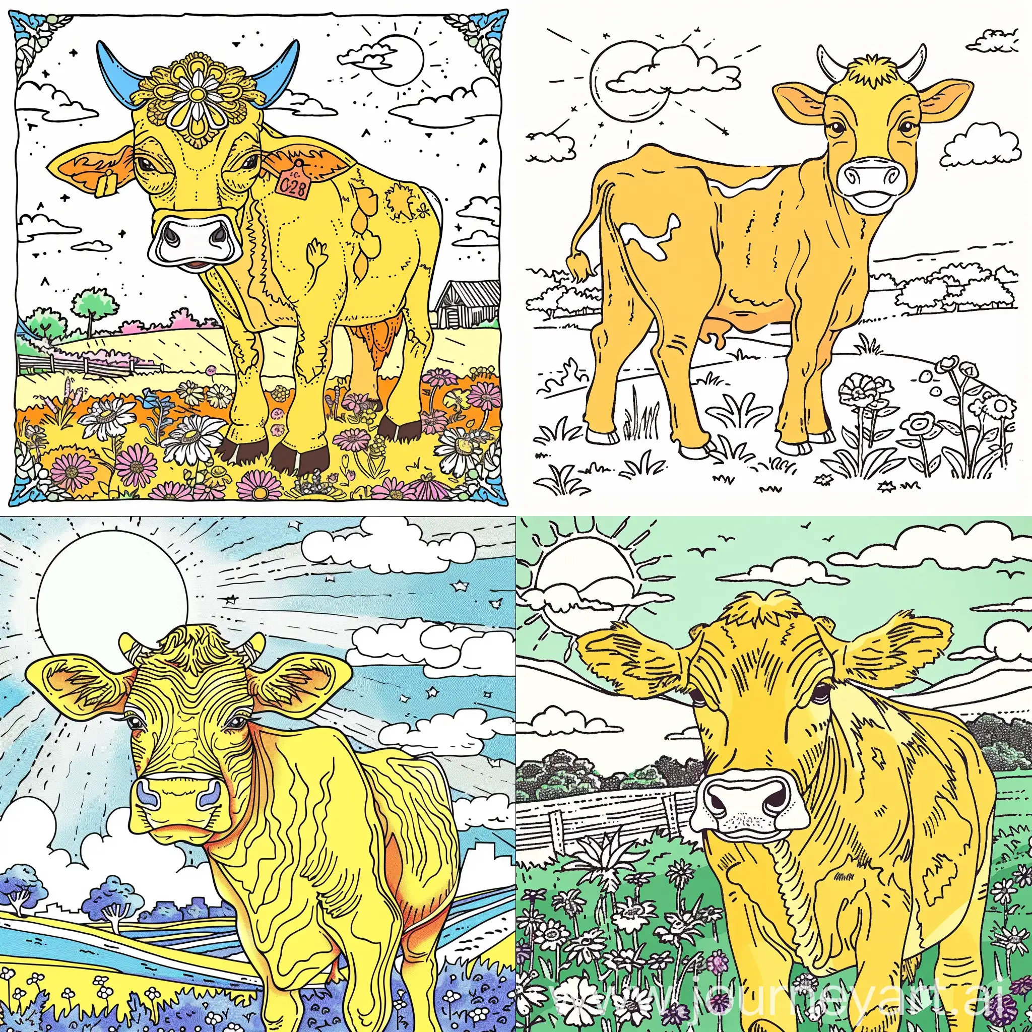 Раскрась желтую корову
