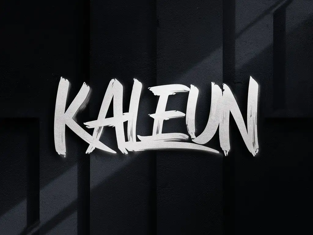 Le mot KALEUN (家倫) avec un style assez sobre avec un style street graffiti asiatique. Fonf noir dégradé sombre. Respecter l'orthographe du mot KALEUN (家倫)