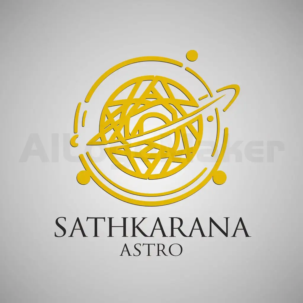a logo design,with the text "Sathkarana astro", main symbol:Astrology in yellow color,complex,be used in Others industry,clear background
